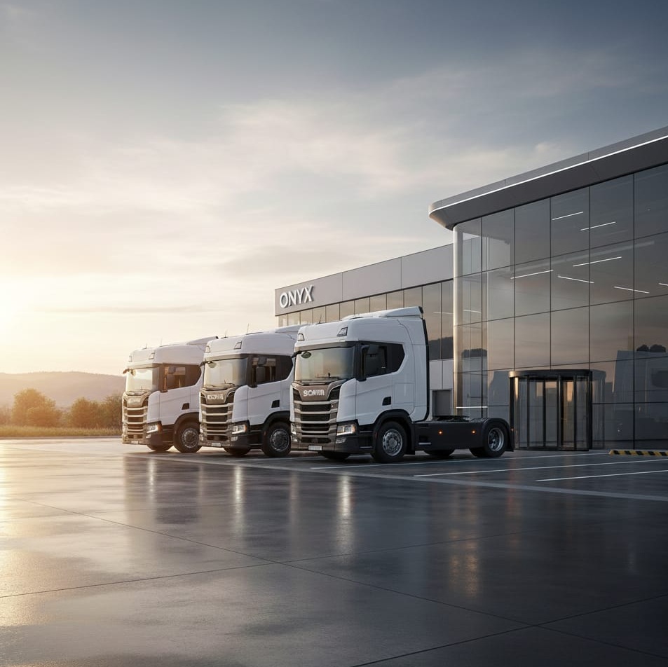 Illustration of a Euro 6 tractor unit with a curtainsider trailer